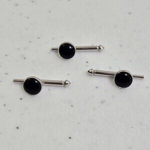 Swank Tuxedo Studs Black Silver Tone Black Onyx Stone Circle Shiny
